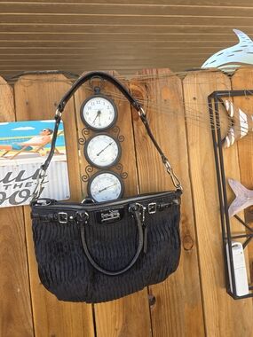 Coach Black Gathered Classic C Fabric Satchel Shoulder Bag